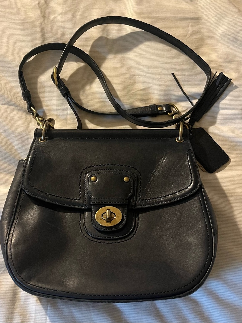Coach Willis Black Leather Turnlock Saddle Crossbody Hand Bag - 70th Anniversary